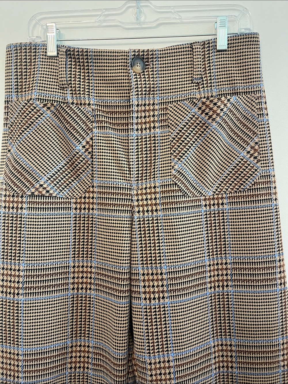 LC Lauren Conrad Tan and Blue Plaid Trousers Size 10